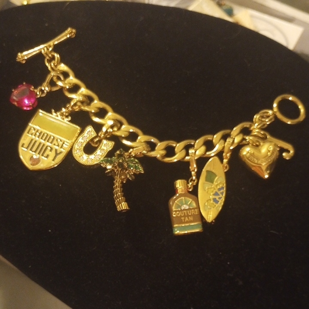 Juicy Couture Gold Charm Bracelet with Pink Accent, Charms Included! 2005